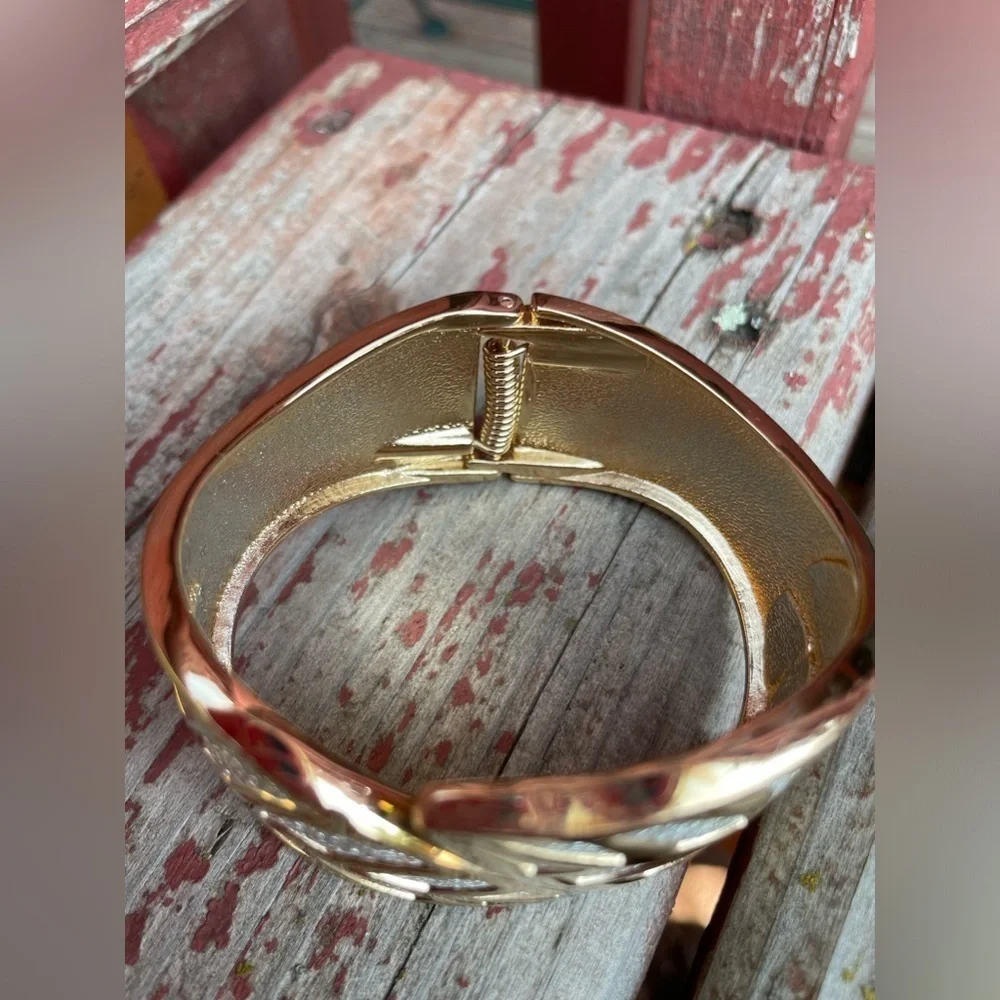 Silver Shimmer Gold Tone Leaf Cuff Bracelet